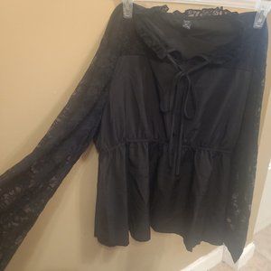 Shein Curve 4X Lace Sleeve Tie Front Peasant Blouse NEW